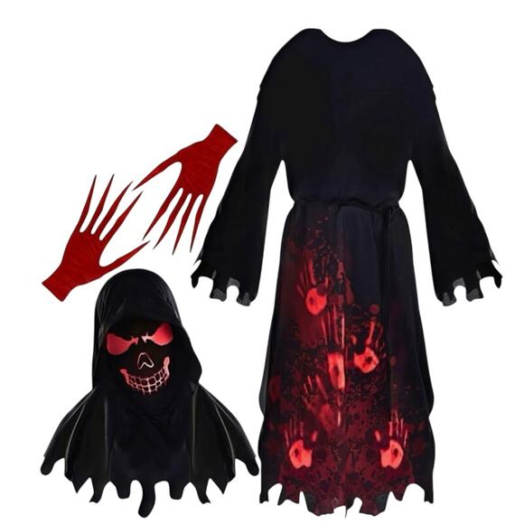 New Amscan Hooded Horror Costume Set With Mask halloween boys size large 12-14 - Picture 2 of 6